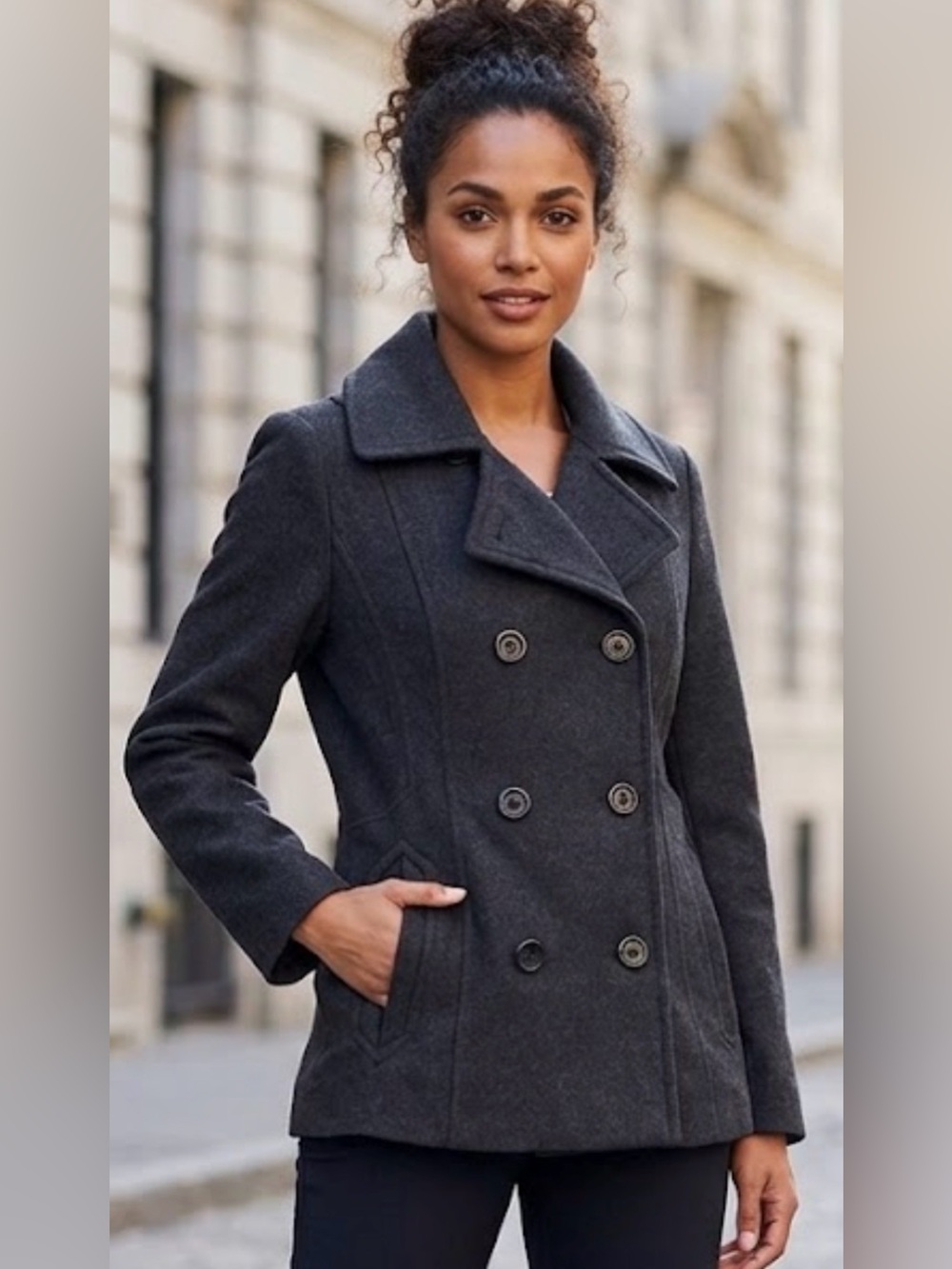 Jason Kole. Women's Double-Breasted Peacoat - Black size PS
